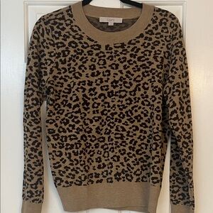 LOFT Animal Print Crew Neck Sweater - Camel and Chocolate